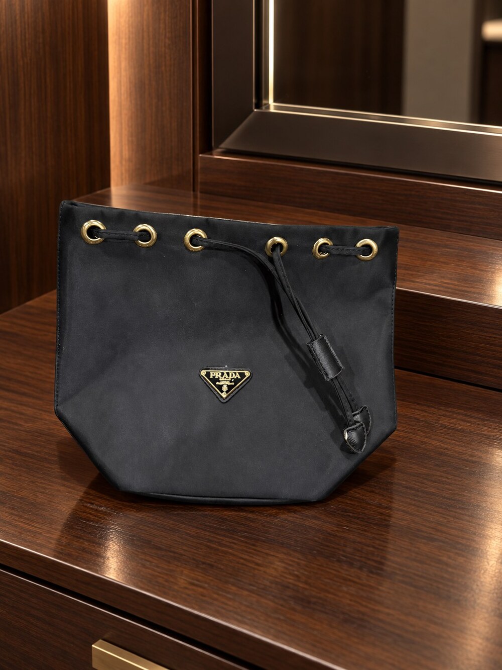Prada Black Drawstring Makeup Bag | Drawstring Accessory Pouch